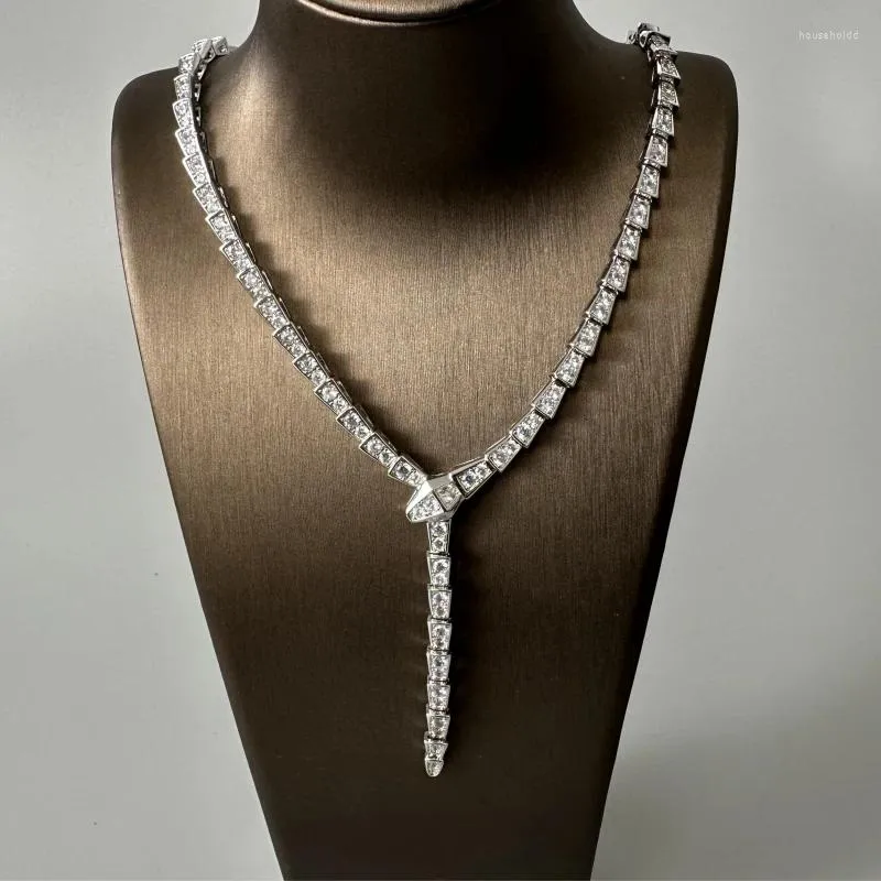 Hangers Klassiek 925 Sterling Zilver Volledige Diamond Snake Head Bone Ketting Damesmode Merk Top Luxe Sieraden Party Gift