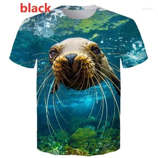 Men's T -skjortor 2024 Söt mode sjölejon 3d tryck skjorta sommar casual kläder hip hop tee topps