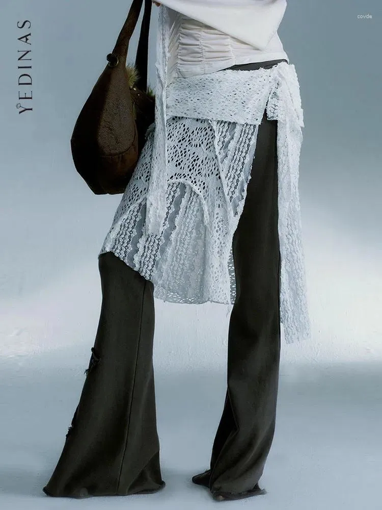 Faldas Yedinas góticas falda de encaje sólido mujeres asimétricas irregulares versátiles moda ropa de calle ahueca hacia fuera la parte inferior de las señoras Y2k