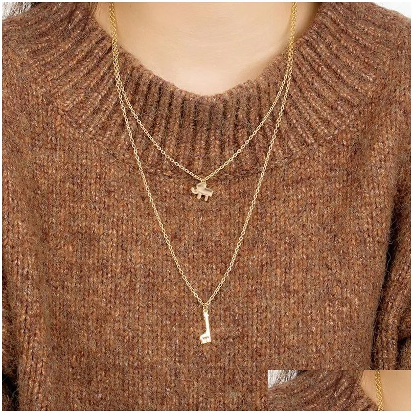 Pendant Necklaces Mtilayer Necklaces Elephant Pendants Collar Women Jewelry Gift Double Chain Choker Necklace Drop Delivery Jewelry Ne Dh7Xa