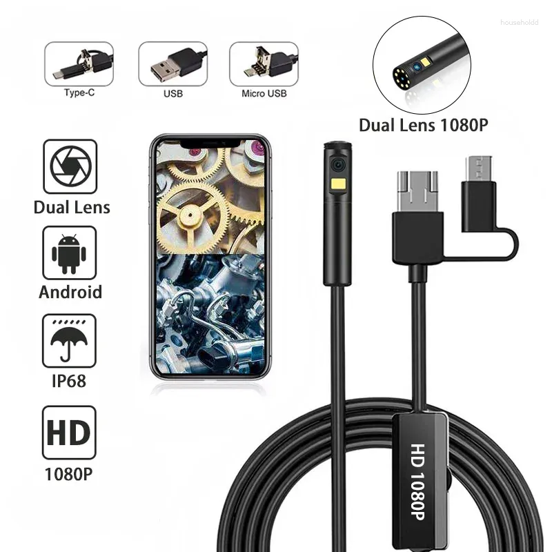 8mm Çift Lens Endoskop Kamera IP68 Su Geçirmez Muayene Borescope Araç Motor Kanalizasyon Borusu Android Akıllı Telefon USB Tip C