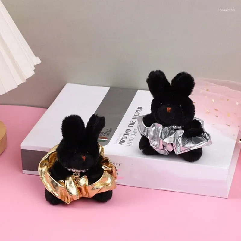 Porte-clés en peluche en peluche, jupe d'animal de dessin animé, lapin noir, chaîne de sac à dos, pendentif pour anniversaire, cadeau de fête de noël