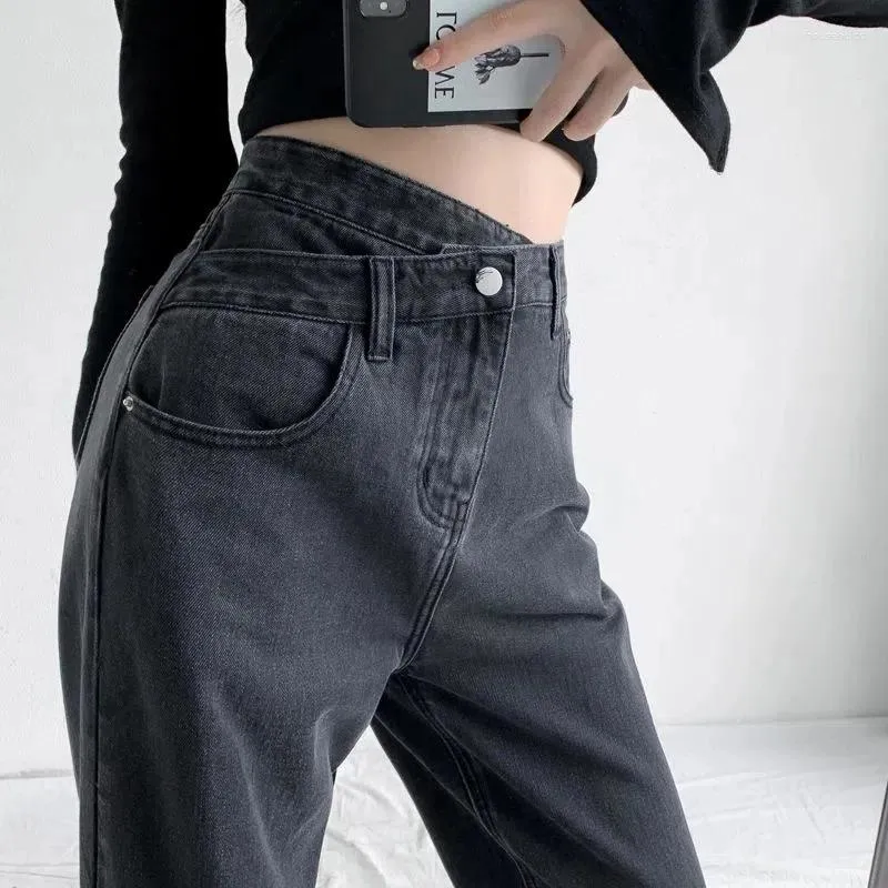 Dżinsy damskie seksowne krzyżowe wysokie waty kobiety wiosna 2024 umyte swobodne luźne spodnie z szerokimi nogawkami Kobieta solidne niebieskie proste spodni dla studenckich dżinsów