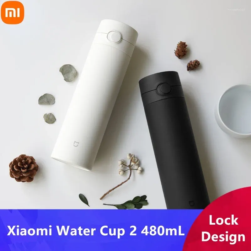 ウォーターボトルXiaomi Cup 2世代480mlサーモス暖かい/コールドトラベルポータブル316Lステンレス鋼ロックデザインシングルハンドオープン