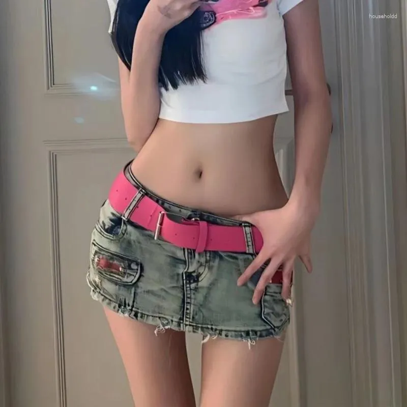 Skirts HOUZHOU Y2k Vintage Jeans Skirt Women 2024 Summer Low Waist Sexy Gyaru Distressed Slim Denim Miniskirt Streetwear Night Club