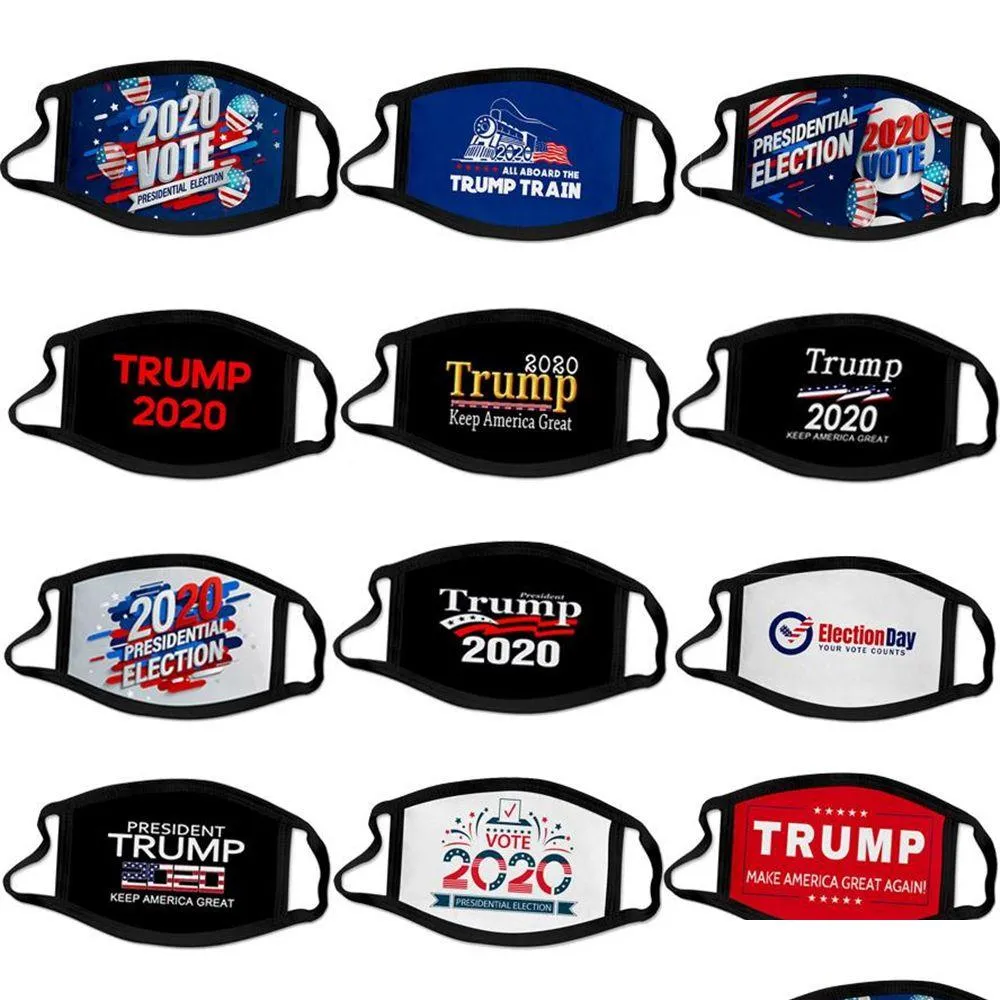 Parteimasken US Stock Wahl Trump Kampagne Designer Gesichtsmaske Wiederverwendbare schwarze Masken Drucken Schutz Anti-Staub-Mund Er Drop Lieferung Dhrlf