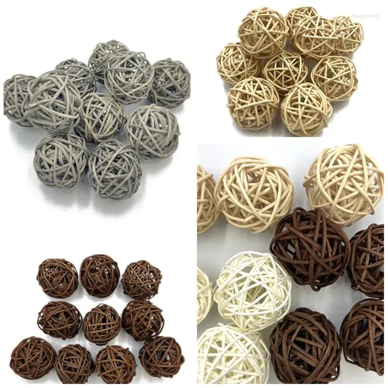 Parti dekorasyonu 10pcs 3cm/4cm doğal dekoratif hasır rattan topları vazo dolgu Noel ağacı bahçe düğün sehpa