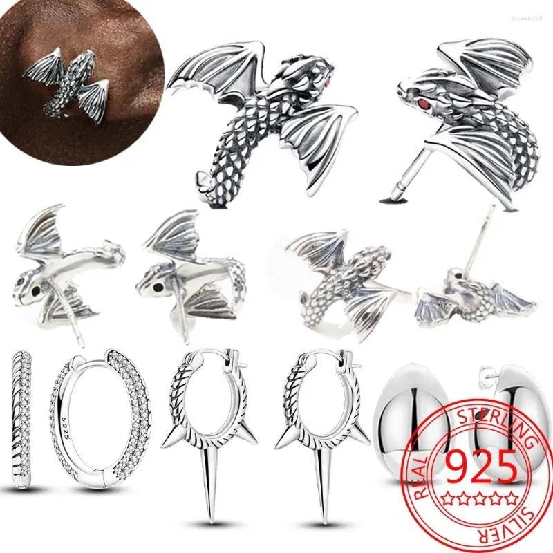 Stud Küpe Oyun Serisi 925 Saf Gümüş Kırmızı Gözlü Zirkon Uçan Dragondragon Scalestar Moon Party Mücevher Aksesuarları