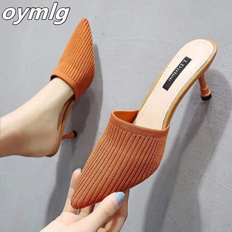 summer women Slippers wear thin heels with heels Baotou sandals slippers breathable wild fashion high heels women shoes 240201