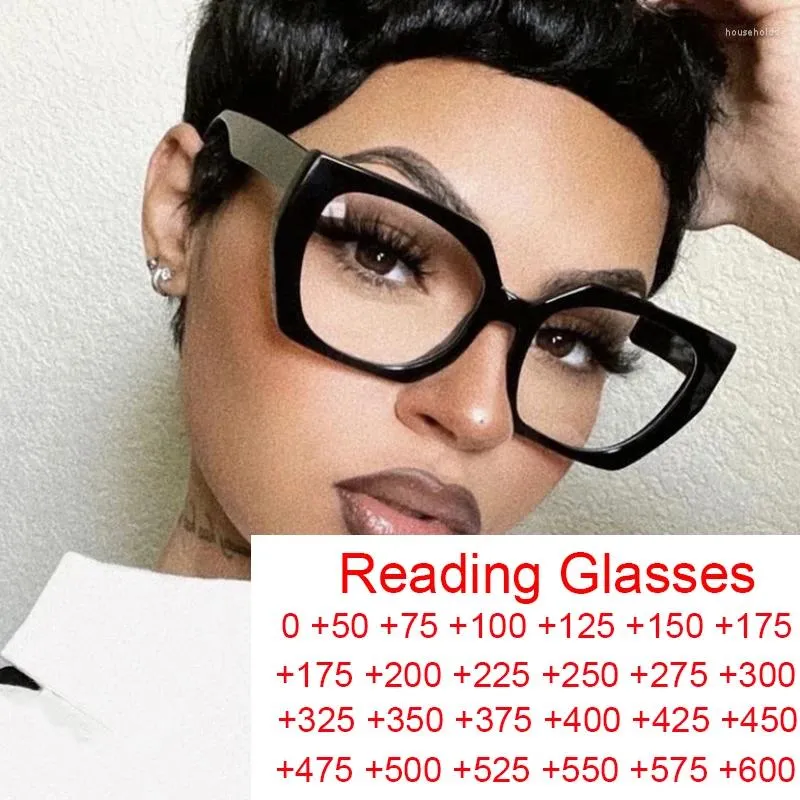 Solglasögon Vintage Black Cat Eye Anti Blue Light Glasses Women Luxury Brand Optical Computer Eyewear Fashion Polygon Square Reading