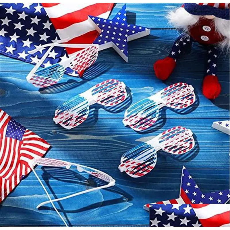 Banner Bandiere Bandiera Americana Otturatori Occhiali Occhiali Da Sole Patriottici In Plastica Usa Per Il Memorial Day Indipendenza Rosso Blu E Goccia Del Dhl4H