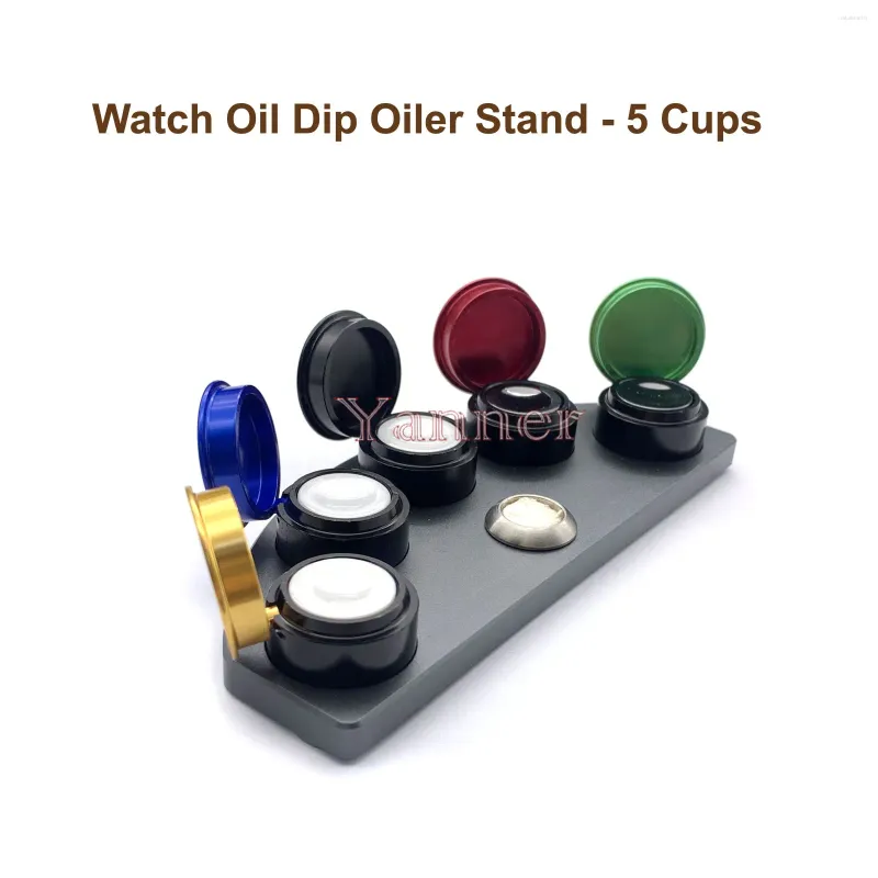 مشاهدة مجموعات إصلاح الزيت Dip Oiler Stand Die-Cast 5 أطباق مع أدوات صانع الساعات الغطاء