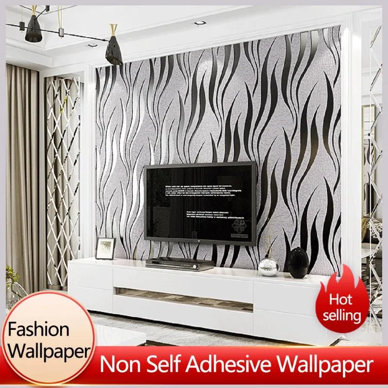 Wallpapers Non Woven Fabric Thickened Imitation Deer Skin Velvet Wave Stripe Wallpaper Bedroom Living Room Home Decoration