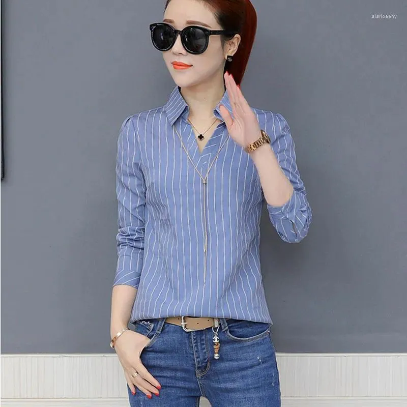 Frauen Blusen Frauen Frühling Sommer Stil Chiffon Shirts Dame Casual Büro Arbeit Tragen Gestreiften Blusas Tops Feminina DF1562