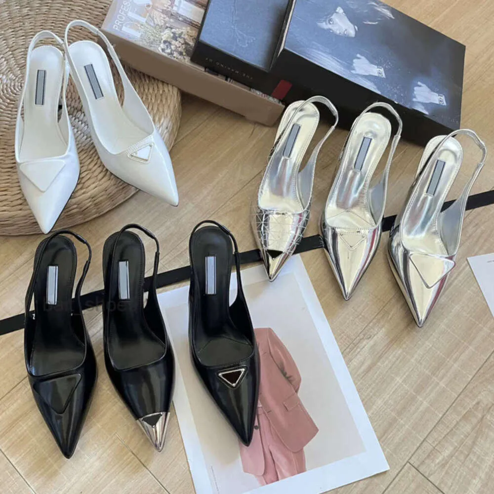 2024 Designer mody damskie buty damskie buty skórzany trójkąt letni cienki obcas po pustej głowie bez poślizgu NOWOŚĆ na wysokim obcasie