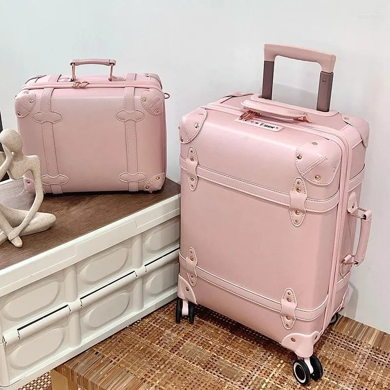 Valigie Bagagli Vintage Rosa 20" Boarding Advanced 28" Trolley Grande Capacità con Ruota Cardanica Valigia Donna