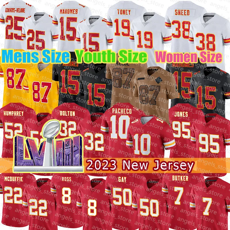 15 Patrick Mahomes 87 Travis Kelce Nick Bolton voetbalshirt Isiah Pacheco Felix Anudike-Uzomah Creed Humphrey Chris Jones Clyde Edwards-Helaire Kadarius Toney