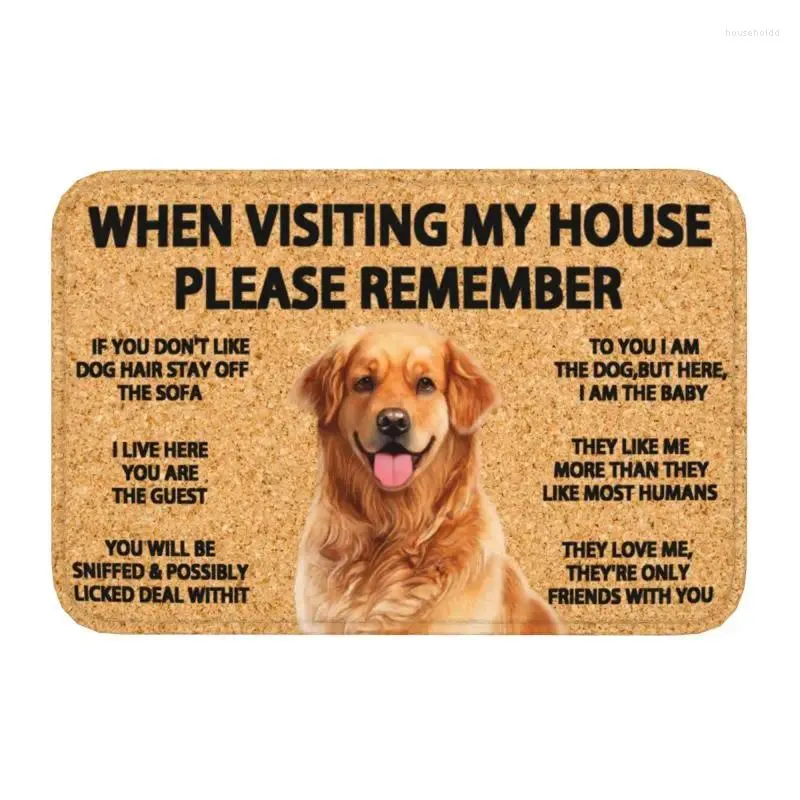 Carpets Please Remember Golden Retriever Dogs House Rules Doormat Front Door Mat Anti-Slip Waterproof Floor Bathroom Entrance Rug Carpet