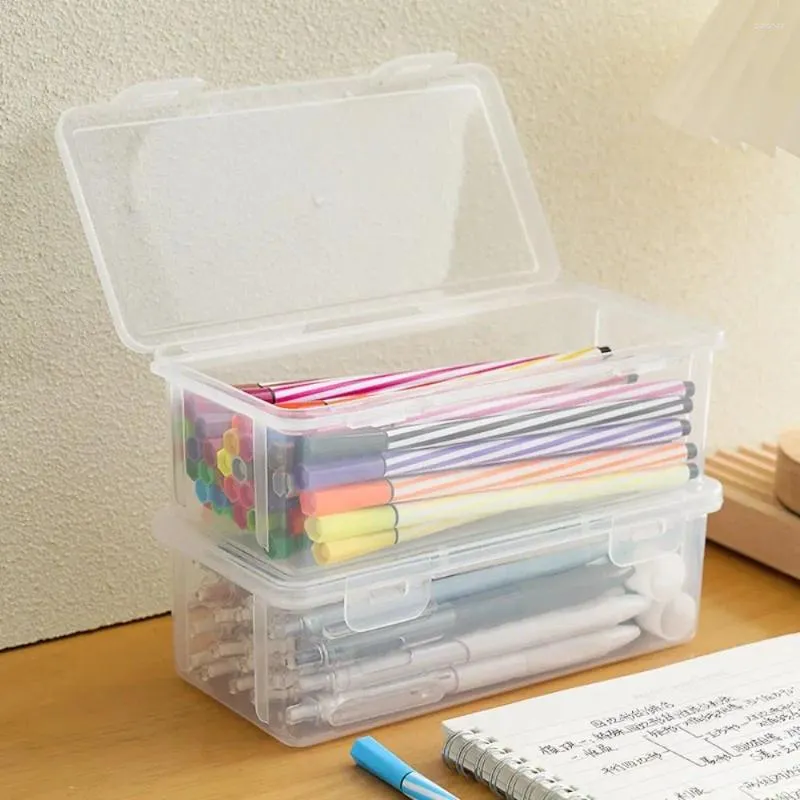 Transparent Pencil Box With Buckled Dustproof Stationery Case Waterproof Plastic Desktop Storage School Supplies