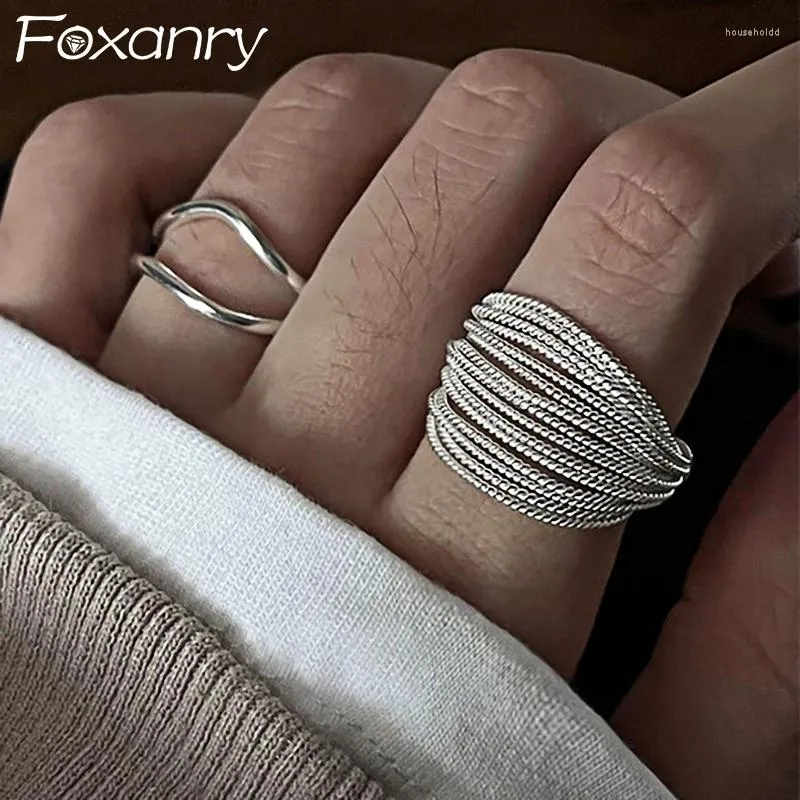 Кольца кластера Foxanry Минималистичный серебряный цвет для женщин Модные креативные многослойные линии Геометрические украшения ручной работы для дня рождения