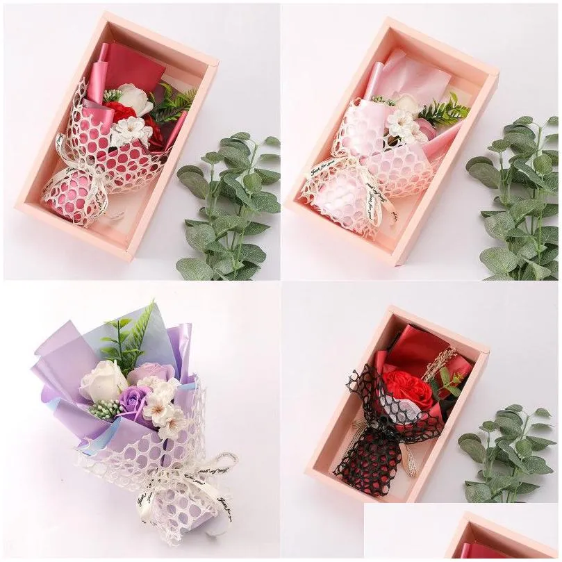 Decorative Flowers & Wreaths Soap Flower Gift Box Valentine Day Simation Mother Wedding Birthday Boxes Present Drop Delivery Home Gard Dhnv4