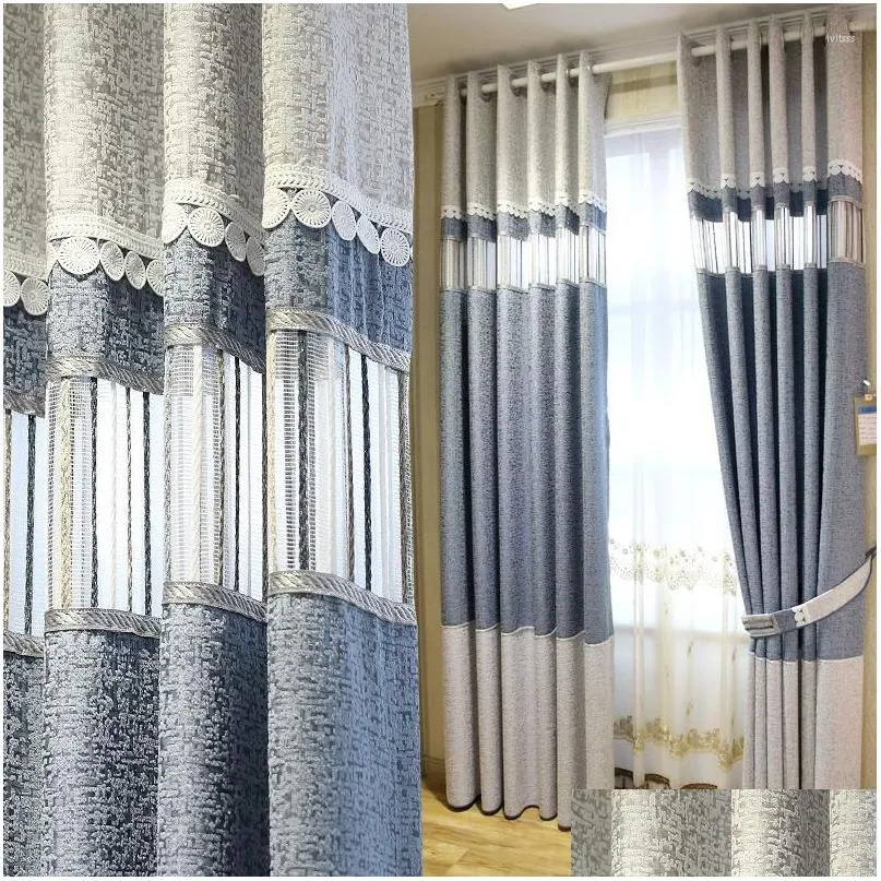Curtain Drapes Simple Modern Nordic Ins Cotton Hollow Curtains Light-Shielding Elegant Atmosphere Stitching For Living Room Bedroo Dhgxz