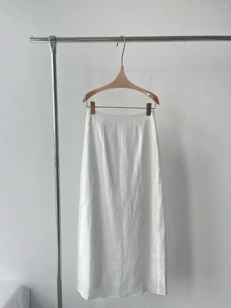 Rスプリングと秋のフレンチリネンルーズバラ酸シンプルなシャツの通勤長いスリーブライトシルエットの女性のスカート