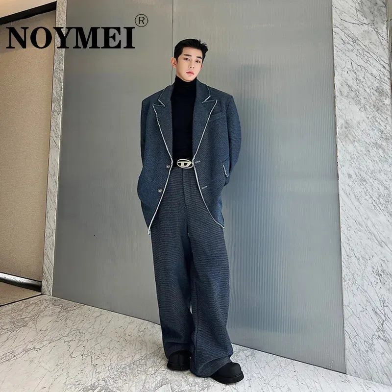 NOYMEI Veste de costume à poitrine simple Straitement Pantalon de jambe large Denim deux pièces Set Trendy Korean Style Autumn Handsome 2024 WA3331 240125