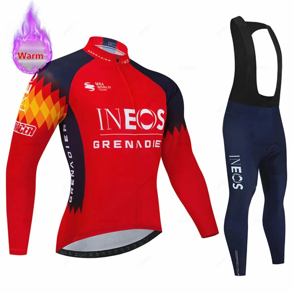 Ineos hiver cyclisme Maillot ensemble hommes thermique polaire vélo vêtements vtt vélo bavoir pantalon Ropa Ciclismo Triathlon Maillot 240202