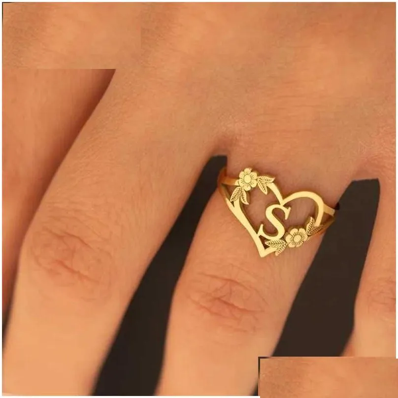 Anillos de boda Zciti Personalice Inicial Personalizado A-Z Letras Tamaño ajustable para mujeres Regalo Conjunto de joyas Q231120 Entrega de caída DHVW2