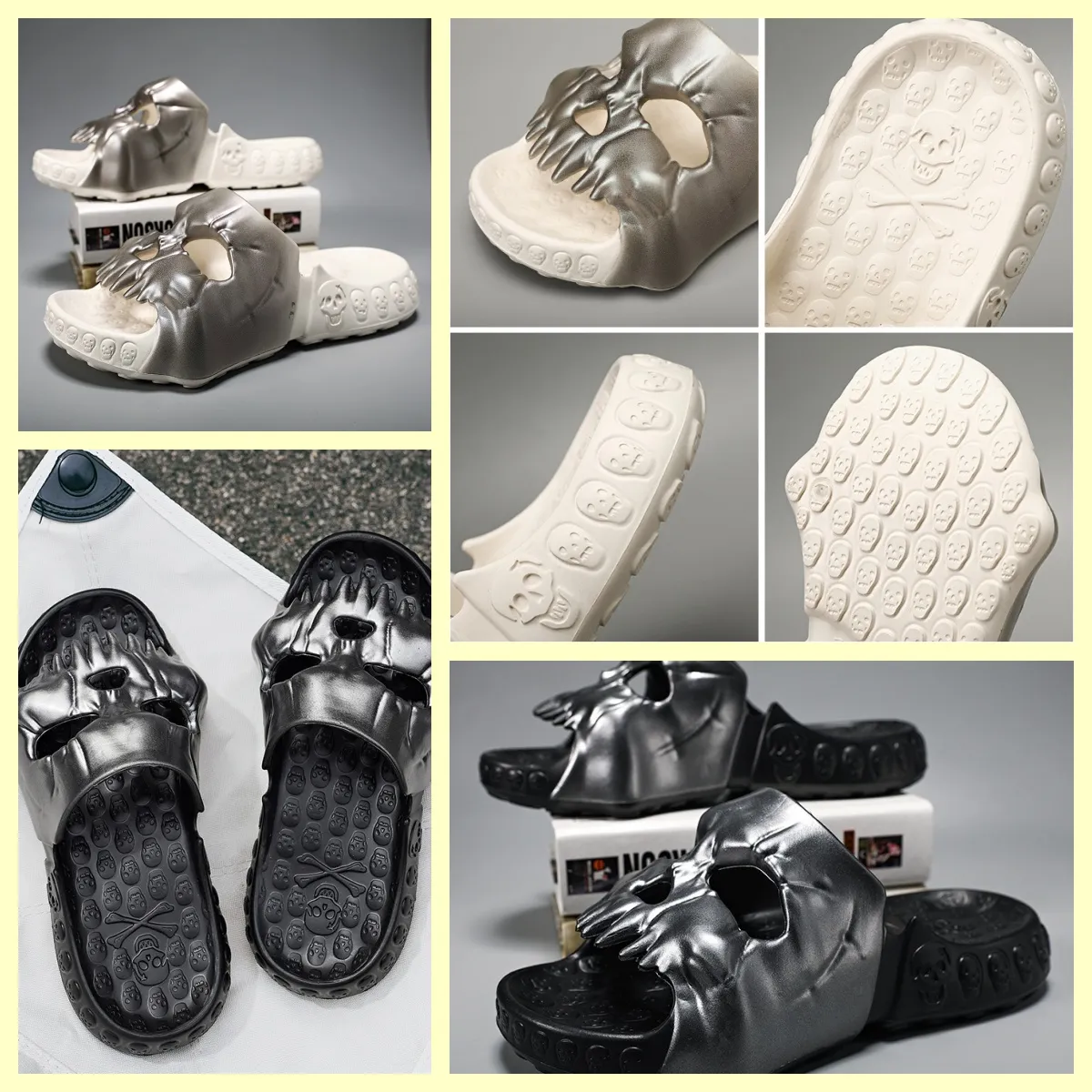 2024 Slipper, leichte, flache Anti-Rutsch-Schuhe, Totenkopf-Design, einzelnes Band, Totenkopf-Form, Hausschuhe, Slides für Herren