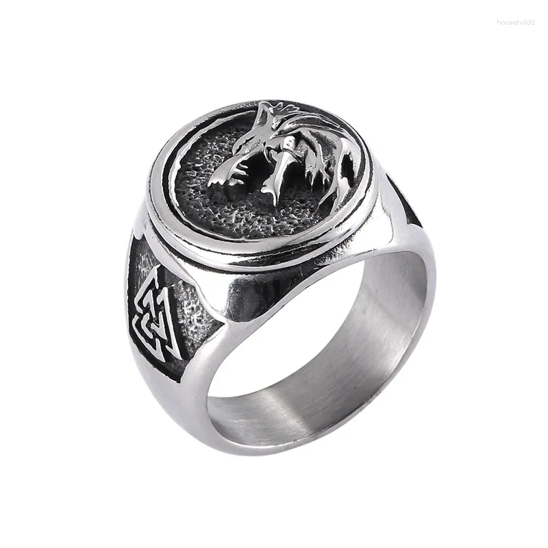 Anillos de racimo Retro Viking Odins Wolf Fenrir Signet Hombres Acero inoxidable Mitología nórdica Símbolos Valknut Amuleto Anillo Punk Joyería GJ0028