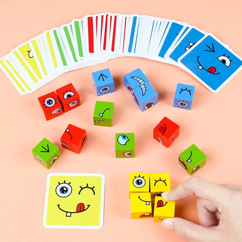 Jogo de cubo de mudança de rosto brinquedo montessori expressão quebra-cabeça blocos de construção brinquedos aprendizagem precoce jogo educacional para crianças 240131