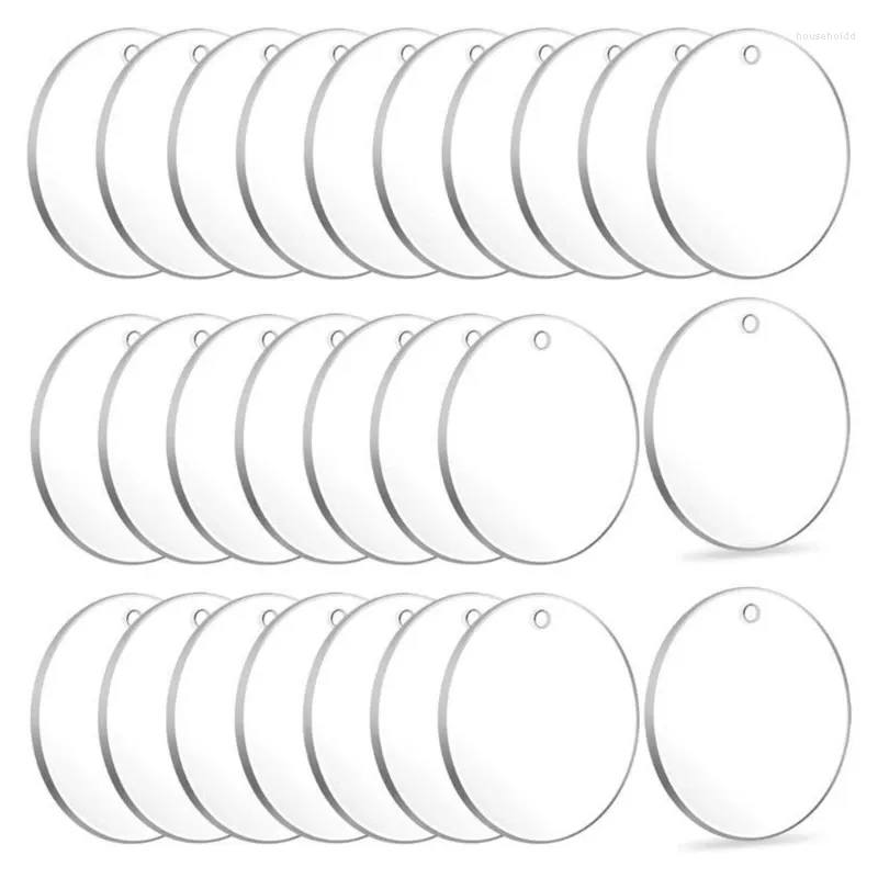 Porte-clés 50pcs / 100pcs clair acrylique porte-clés blancs forme ronde en plastique transparent charme blanc pour les projets de bricolage artisanat