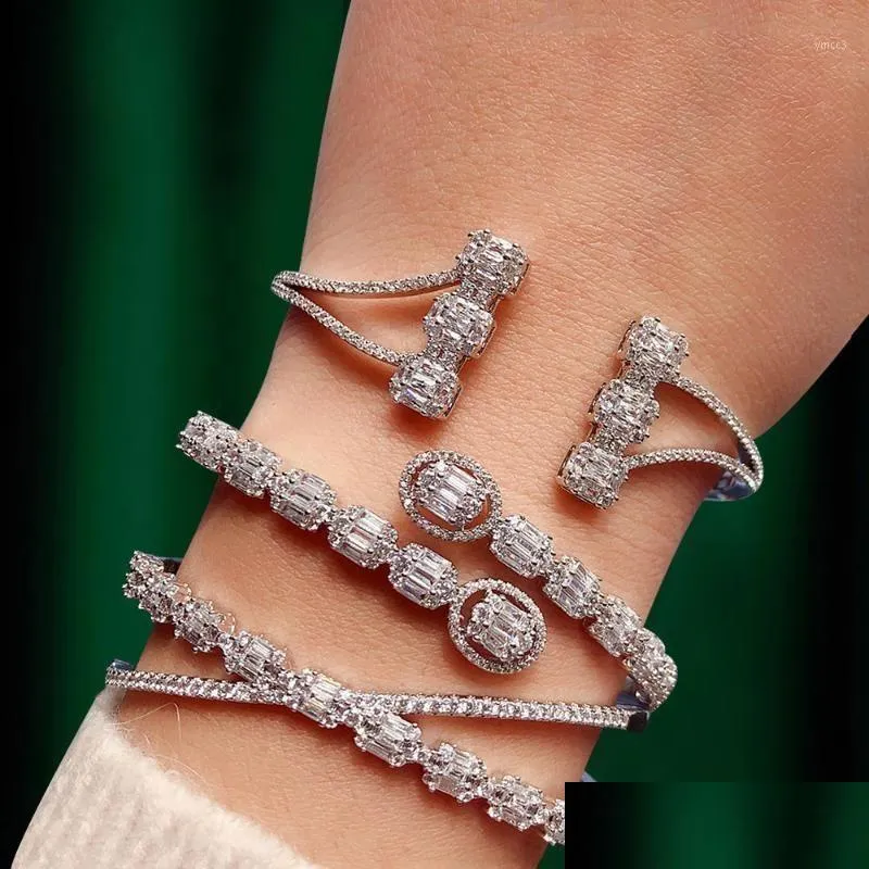 Bracelet de luxe à la mode Bracelet empilable pour femmes Mariage FL Zircon cubique Cristal CZ Dubai Sier Bracelet Bijoux de fête 2021 Drop Delive Dhtxp