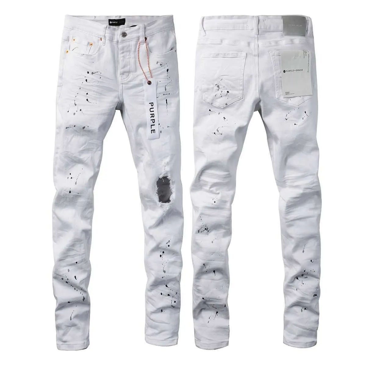 Jeans pour hommes Purple Brand Jeans American High Street Peinture blanche en détresse 9021