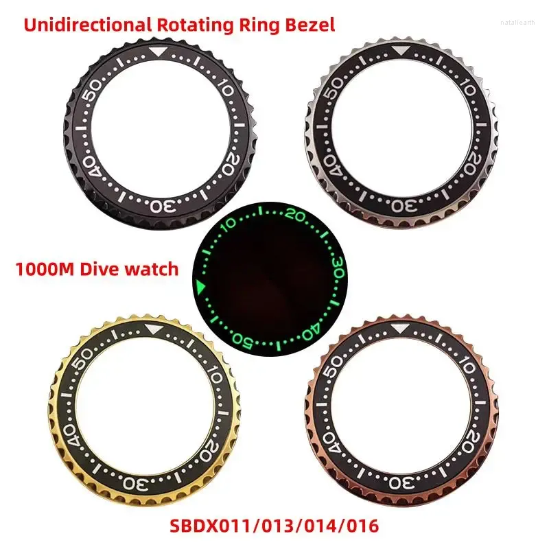 Titta på reparationssatser 1000 m dykning rostfritt stål rotation ring grön lysande keramisk ram passform för SKX SBDX011 013 014 016 Mekanisk