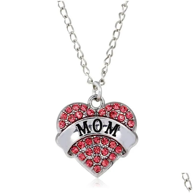 Pendant Necklaces Pretty Necklaces Pendant Fashion Crystal Rhinestone Heart Mom Mum Daughter Sister Necklace Family Drop Delivery Jewe Dhstj