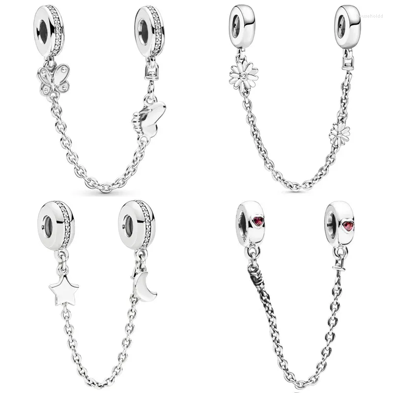 Pierres précieuses en vrac scintillantes lune étoile deux papillons décoratifs marguerite fleur chaîne de sécurité perles pour bracelet européen en argent sterling 925