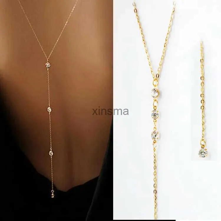 Other Jewelry Sets Sleek Minimalist With Rhinestones Sexy Dew Behind The Back Chain Necklace Body Chain Long Ladies Charm Jewelry Accessories YQ240204