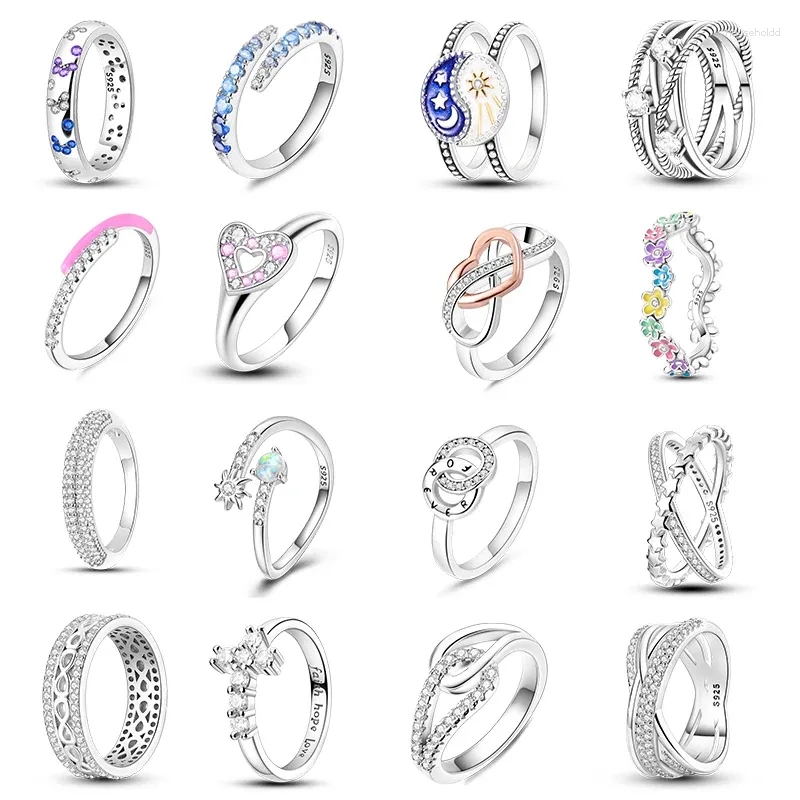 Cluster Ringen Vrouwen Hart Ring 925 Sterling Zilver Fit Bruiloft Verloving Jubileumfeest Kristallen Sieraden Cadeau