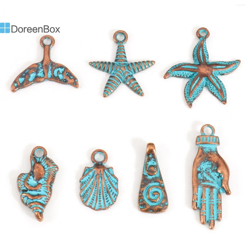 Charms 10st Vintage Patina Antique Bronze Blue Star Shell Metal Pendants Diy Armband Halsband Kvinnor Party Smycken Fynd