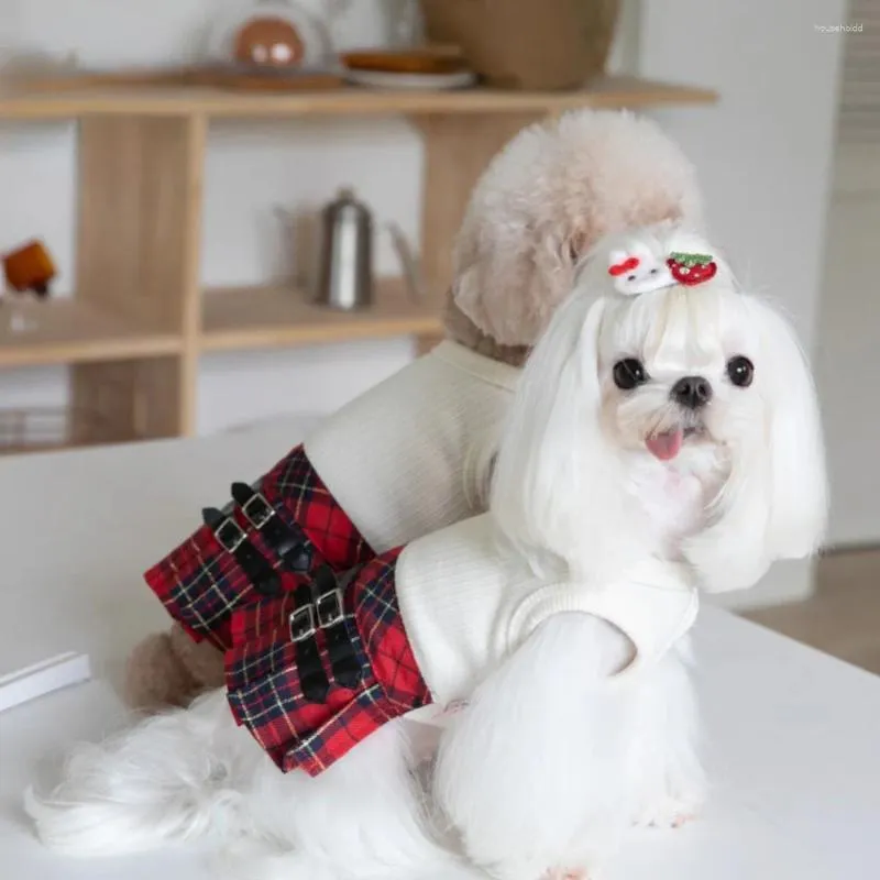 Vestuário para cães Outono / Inverno Pet Saia xadrez Vestido Bonito Teddy Bichons Maltês Roupas de Cachorrinho para Cães Pequenos