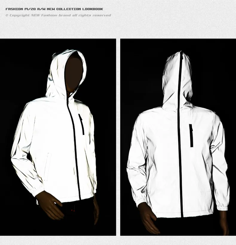 Men's Jackets Women Hooded Jacket Fluorescent Windbreaker Male Clothing Casual Reflective Hip Hop Coat Outerwear Streeetwear