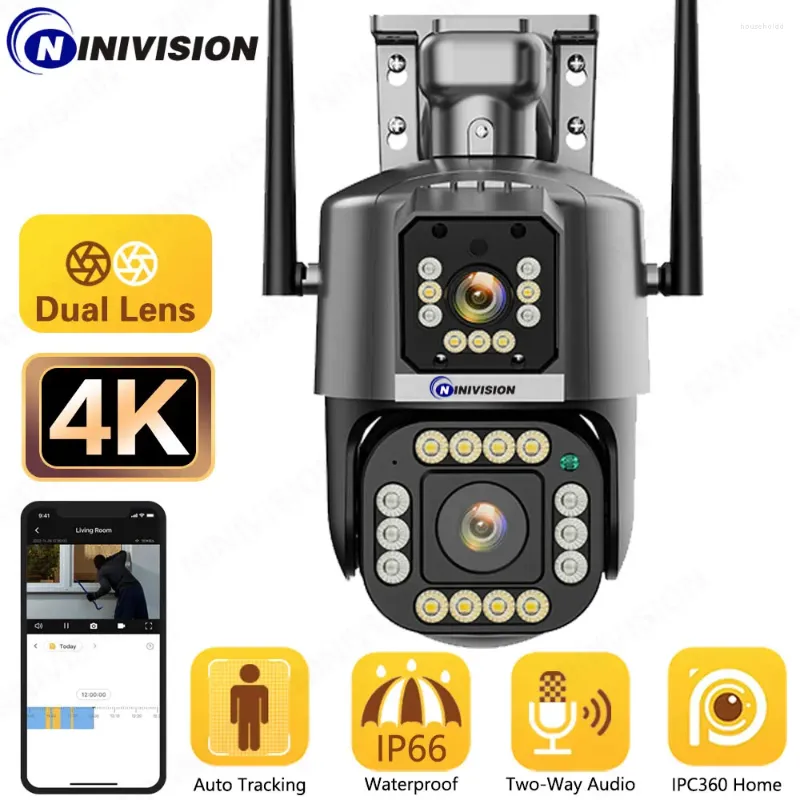 Home App 8MP 4K Security Camera 2 Lens WiFi PTZ Two Way Audio Auto Tracking Color Night Vision 2K Surveillance Cam