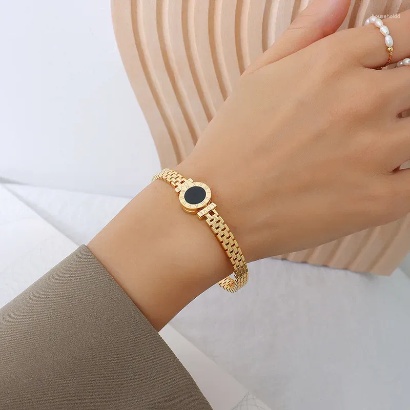 Pulseira feminina bijuteria banhada a ouro 18K aço cirúrgico de volta a Roma pulseira de carta de amor numeral romano