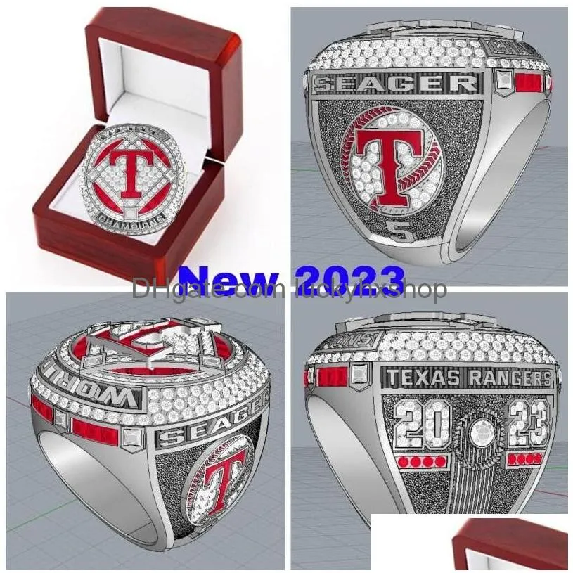 2022 2023 Baseball Rangers Seager Team Champions Championship Anel com caixa de exibição de madeira Lembrança Homens Fan Presente Brithday Drop Entregar Dhx3M