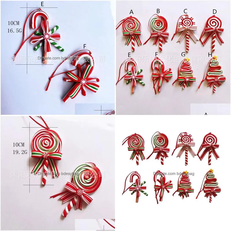 Décorations de Noël Décoration d'arbre de Noël Ornement Simulé Soft Clay Lollipop Rouge Blanc Candy Cane Pendentifs Noël 2023 Décor pour Dhapj