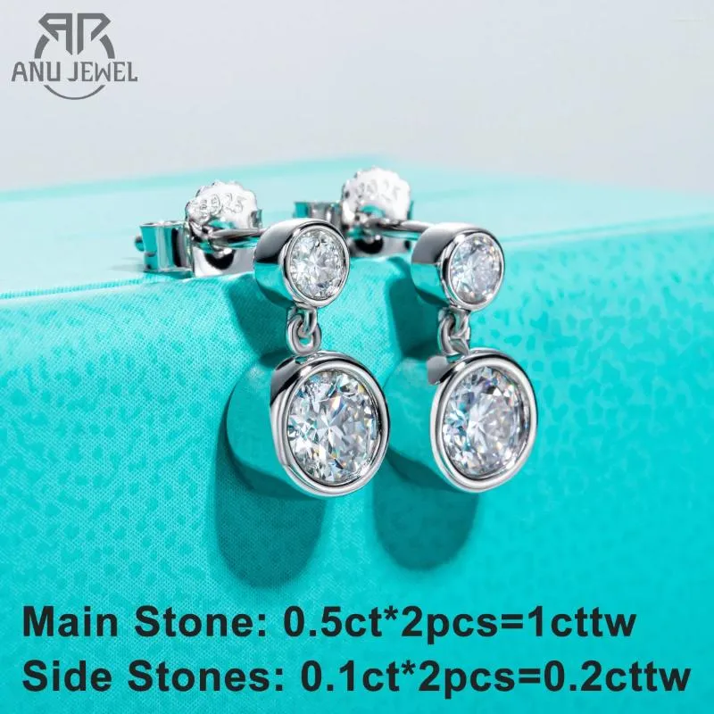 Dangle Küpe Anujewel 1.2cttw D renk moissanit damlası 18k altın kaplama 925 STERLING Silver Stud çerçeve Kadın Hediyeleri Toptan