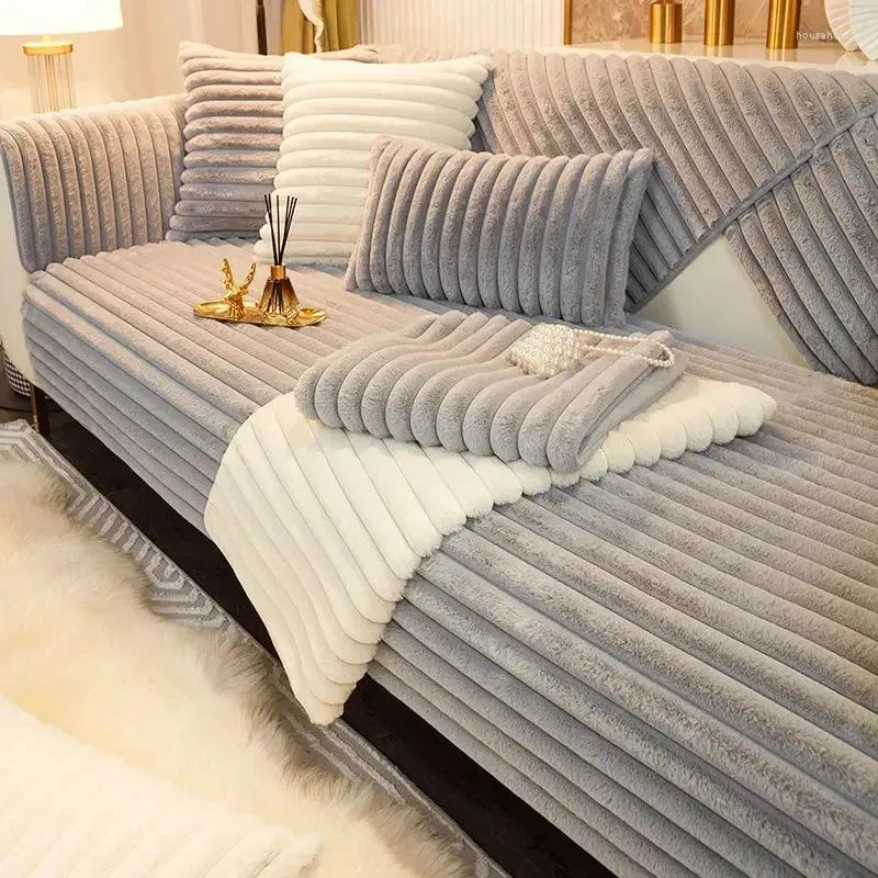 Krzesło obejmuje super miękki królik pluszowy pikowany ręcznik Sofa Winter Gruba Couch Couch Pokrywa przekrojowa w kształcie litery L